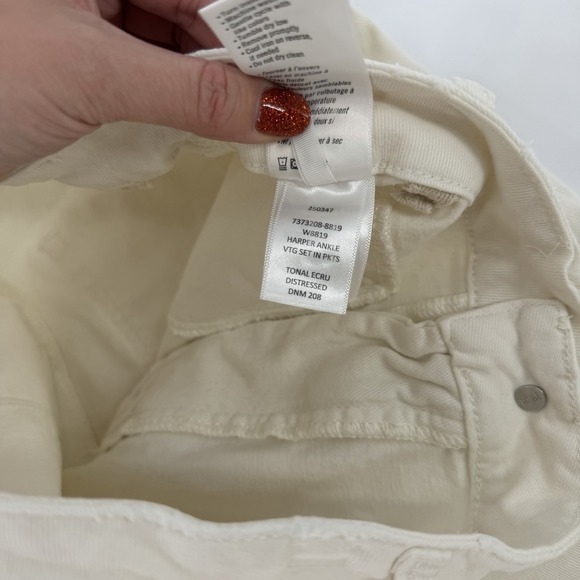 PAIGE Sz 30 Harper High Waisted Wide Leg Ankle Jeans Tonal Ecru Distressed‎ - Picture 9 of 11